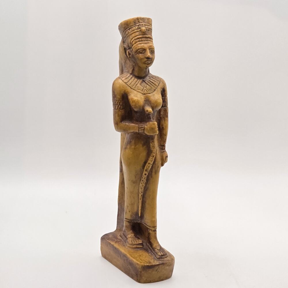 Hand Carved Stone Statue Egyptian Goddess Isis or Queen Cleopatra Vintage 8.75"